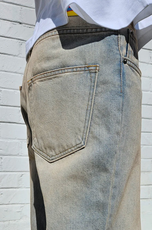 Neo Blue® 14oz Cream Bleach Baggy Jeans
